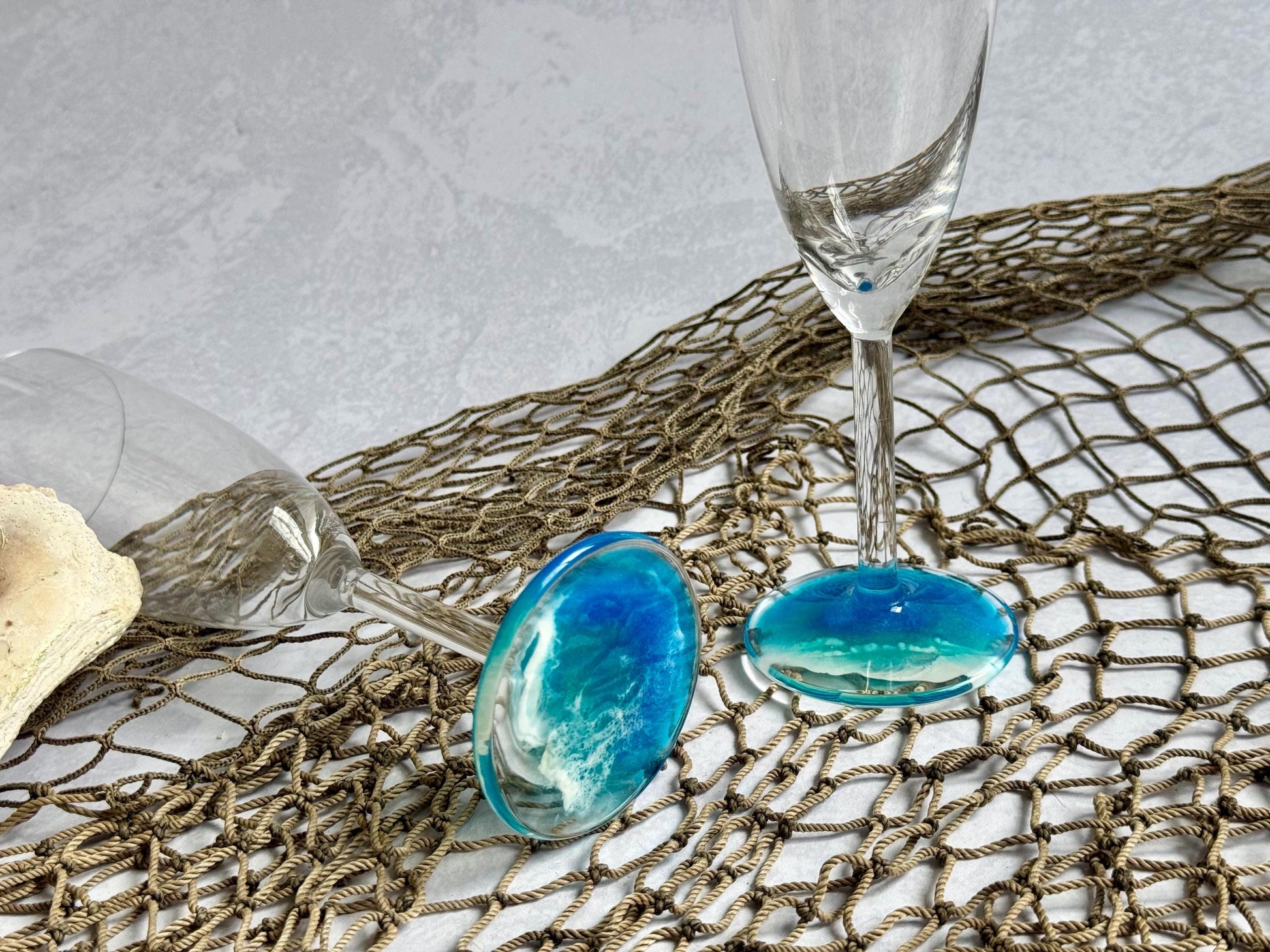 Resin Ocean Wave Champagne Flutes: Beach Wedding Toasting Glasses