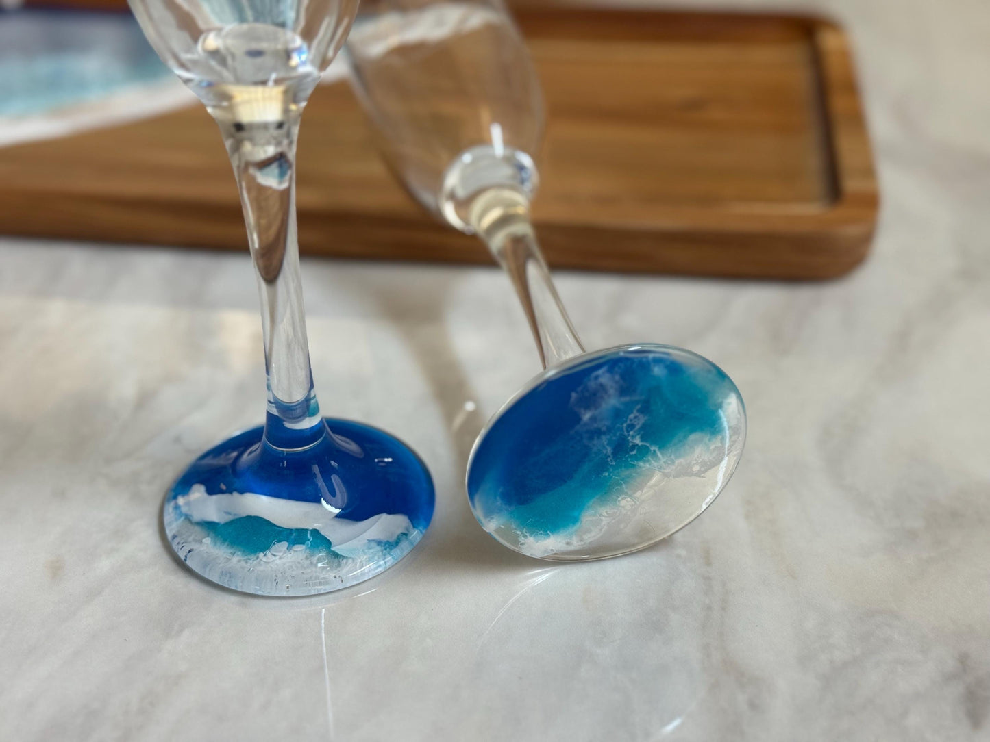 Resin Ocean Wave Champagne Flutes: Beach Wedding Toasting Glasses