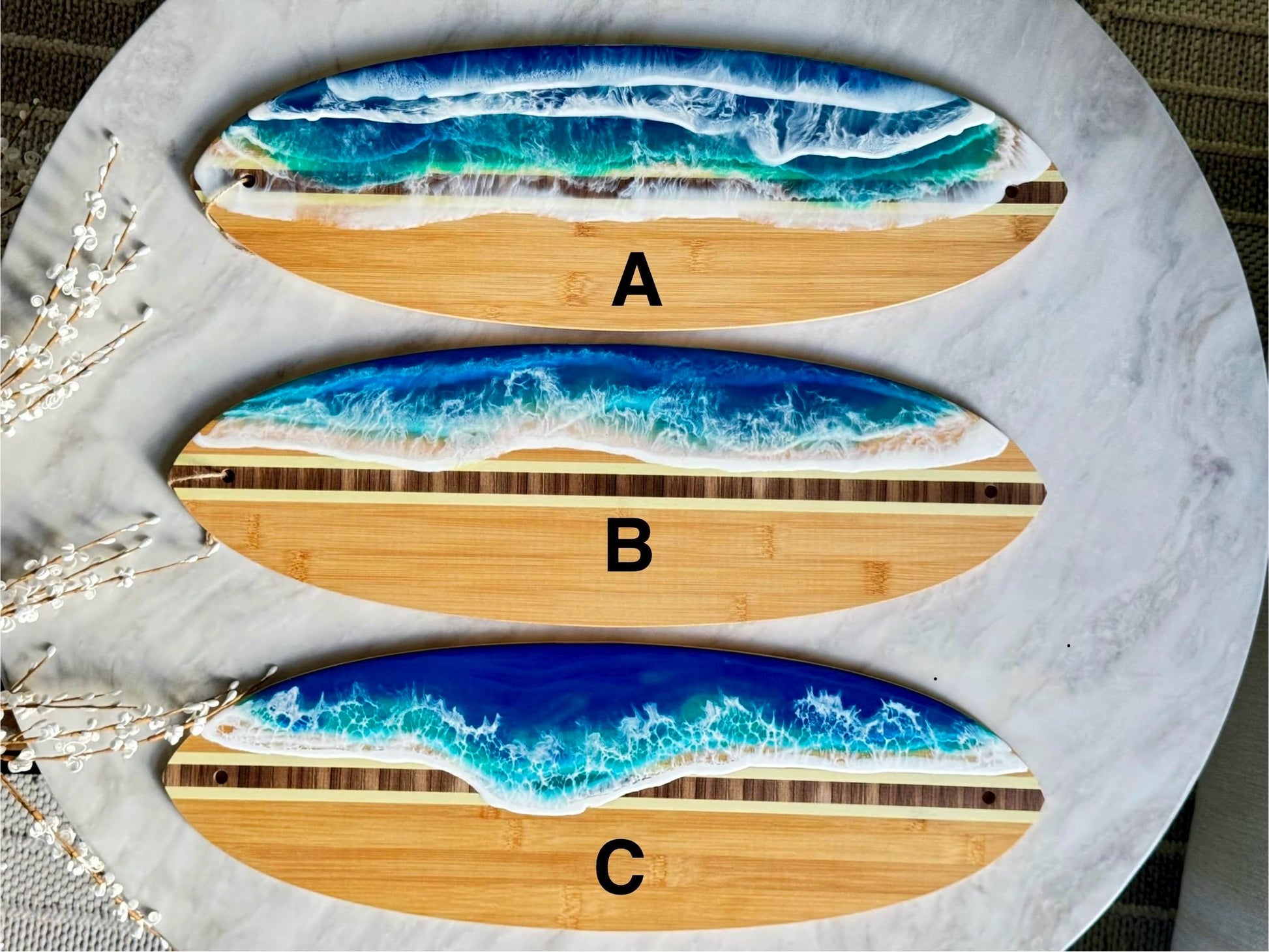 Personalized Wave Charcuterie Wake Surf Board / Surfboard Resin Art / Ocean Serving Board / Lake Decor / Lake Lover Gift / Cheese Lover