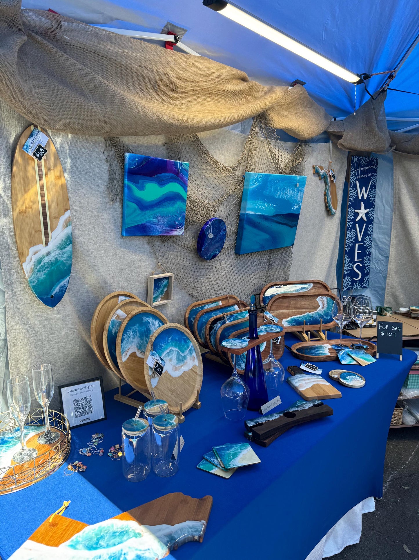 Ocean Heart Wave Acrylic Painting, Coastal Nautical Wall Art, 20x16