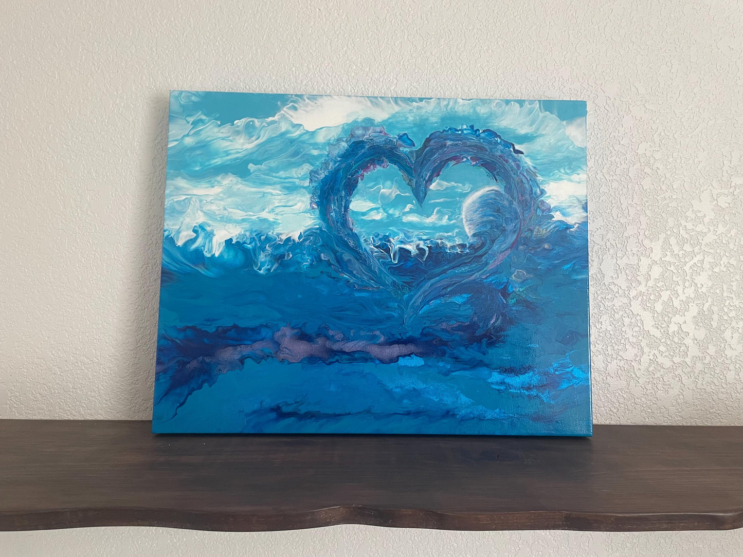 Ocean Heart Wave Acrylic Painting, Coastal Nautical Wall Art, 20x16