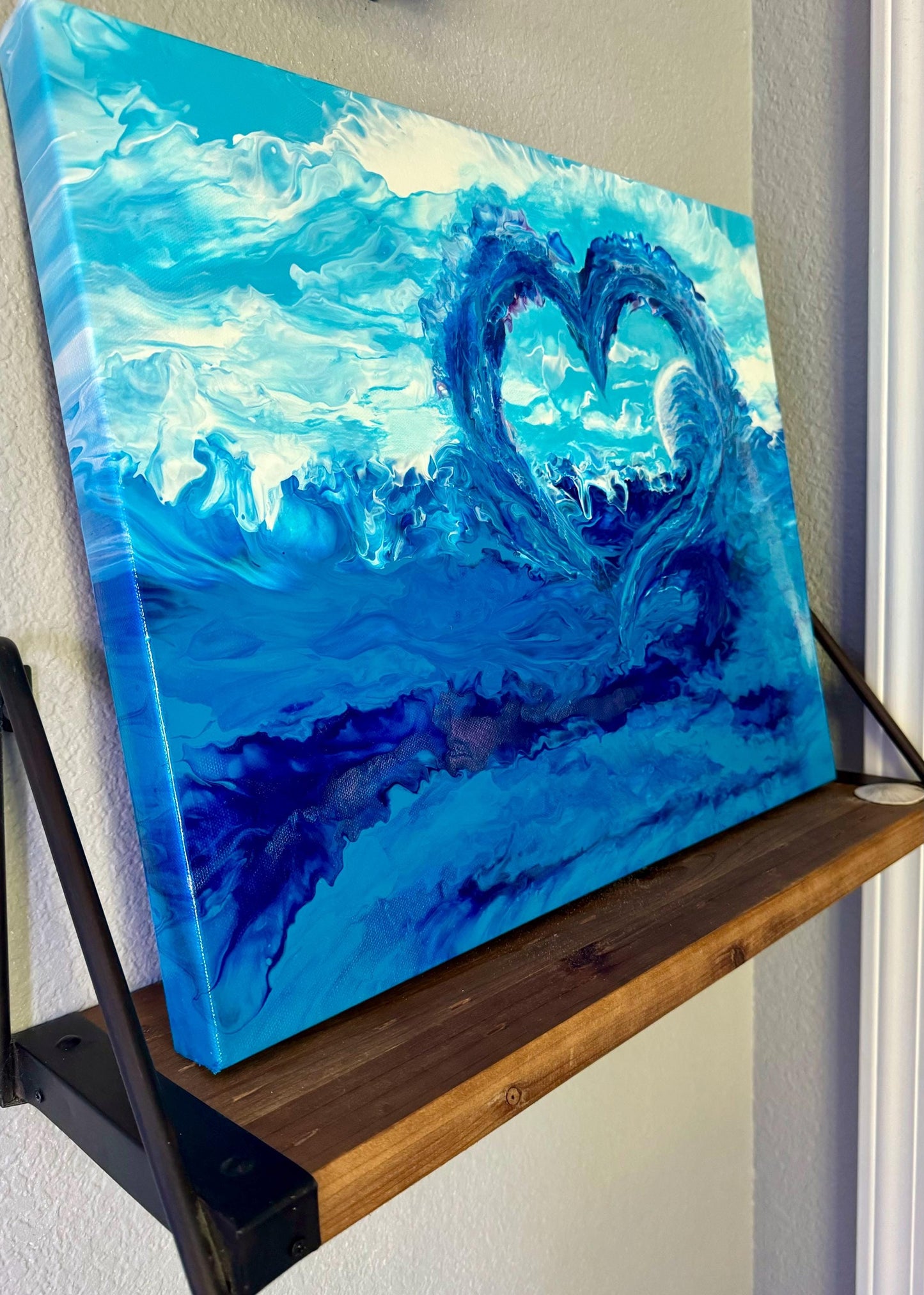 Ocean Heart Wave Acrylic Painting, Coastal Nautical Wall Art, 20x16