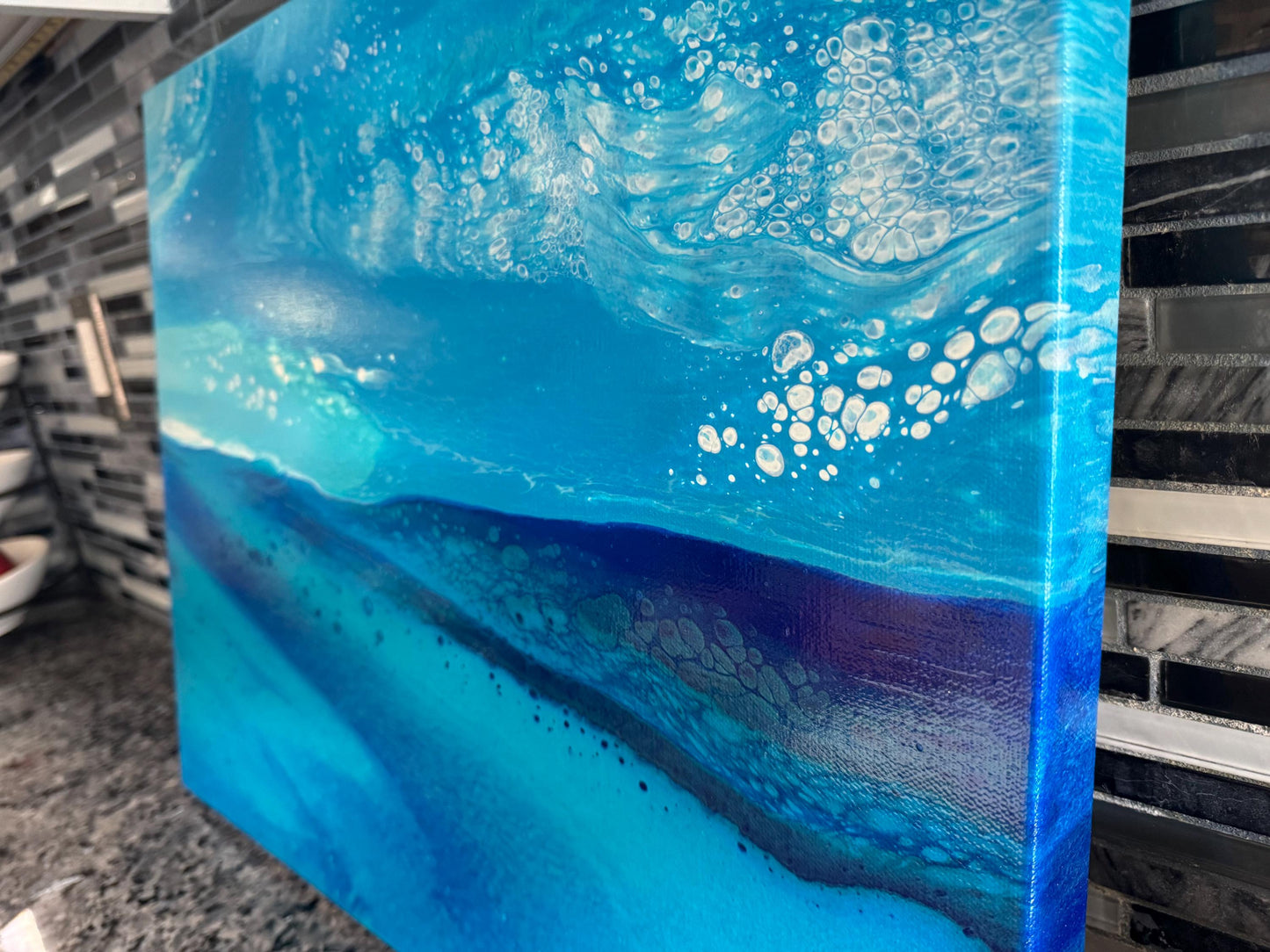 Original Abstract Ocean Painting, Coastal Seascape Wall Art, Modern Beach House Decor, 20x16