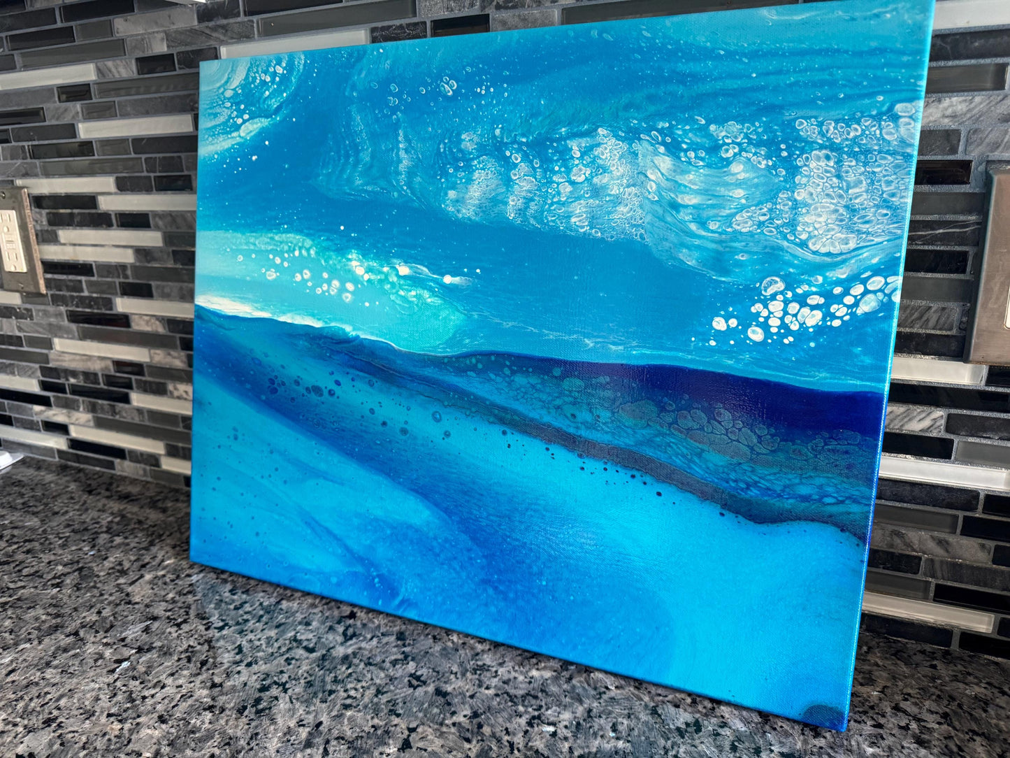 Original Abstract Ocean Painting, Coastal Seascape Wall Art, Modern Beach House Decor, 20x16