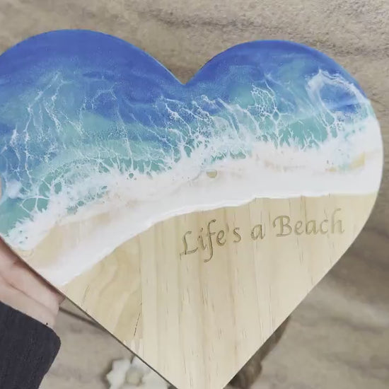 Ocean Wave Wall Art, Wooden Heart Beach Sign, Life's a Beach Handmade Coastal Art, Nautical Student Gift Dorm Decor, Coastal Christmas