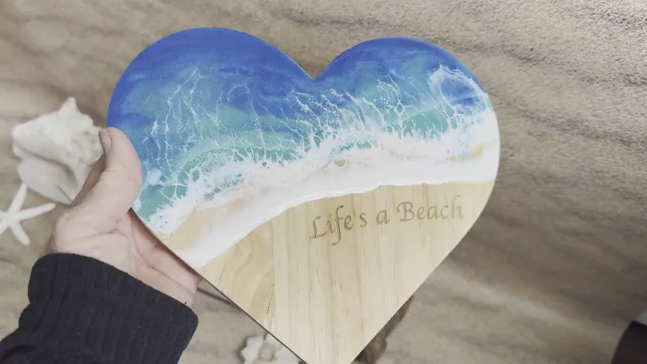 Ocean Wave Wall Art, Wooden Heart Beach Sign, Life's a Beach Handmade Coastal Art, Nautical Student Gift Dorm Decor, Coastal Christmas