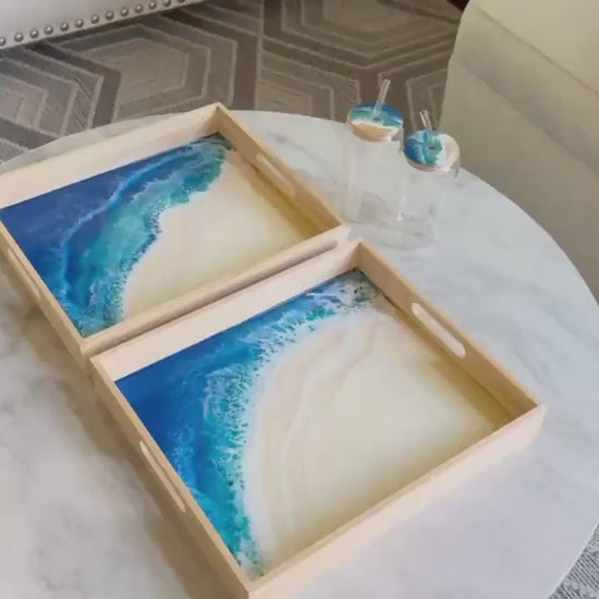 Beach Coastal Serving Tray, Ocean Wave Coffee Table Tray, Host Home Decor Gift, Nautical Housewarming Gift, Beach House, Coastal Christmas