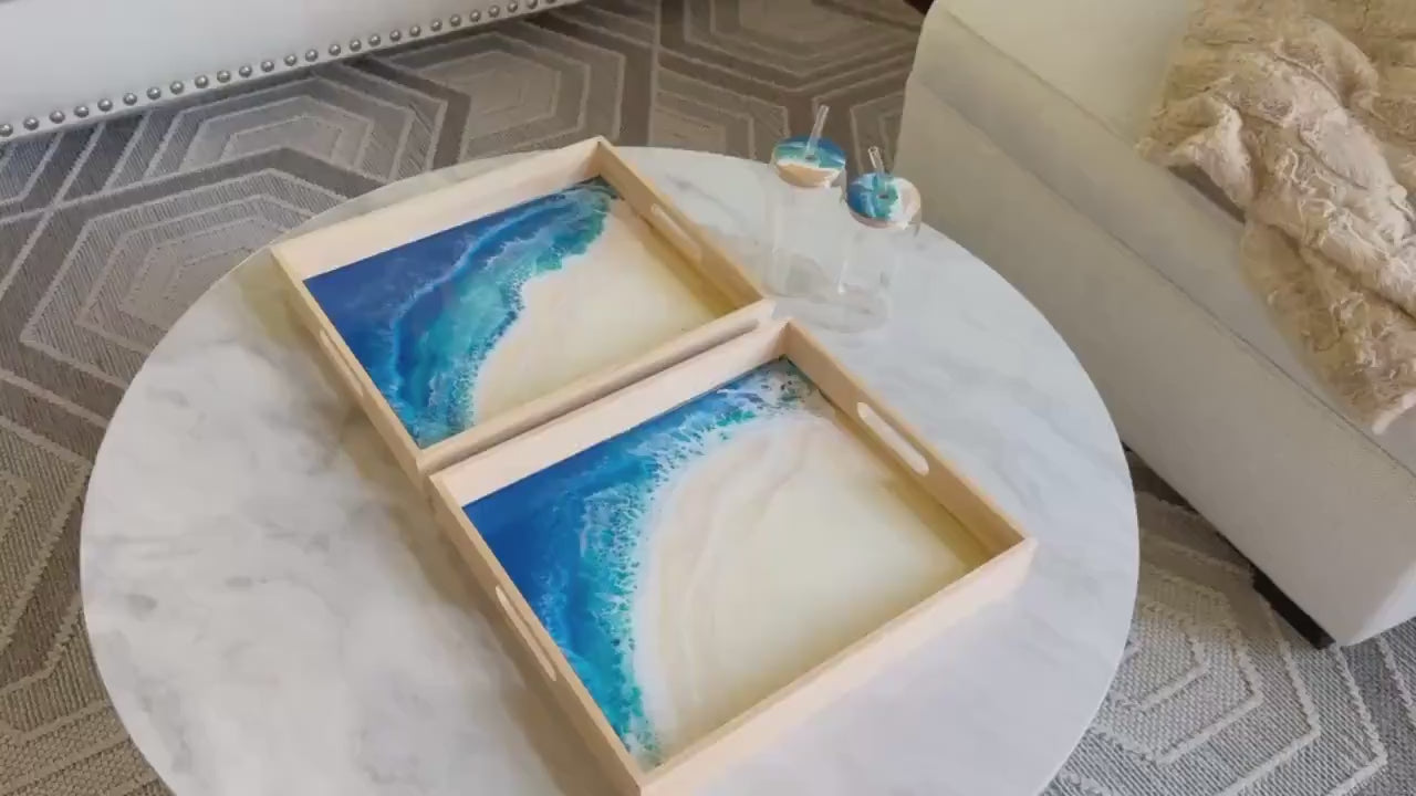 Beach Coastal Serving Tray, Ocean Wave Coffee Table Tray, Host Home Decor Gift, Nautical Housewarming Gift, Beach House, Coastal Christmas