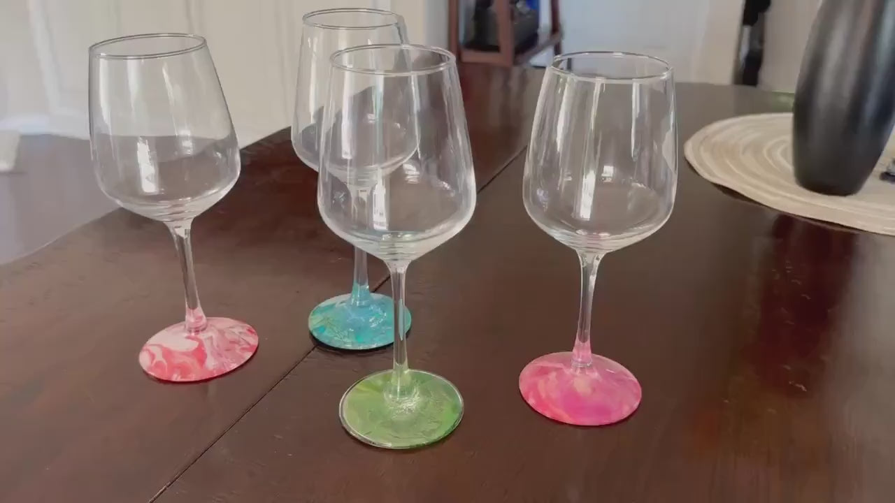 Decorated Wine Glass Gift Set of Four Unique Glasses: all different colors to stand out from one another, no need for charms with these!