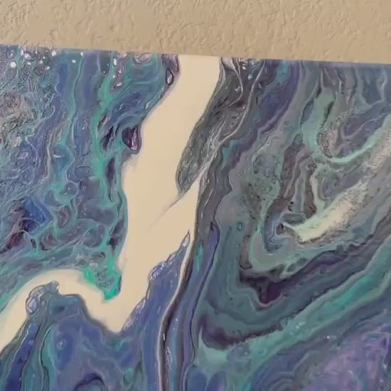 Fluid Art Painting in Vibrant Blues, Acrylic Pour Wall Art, One-of-a-kind Affordable Art, Original Painting