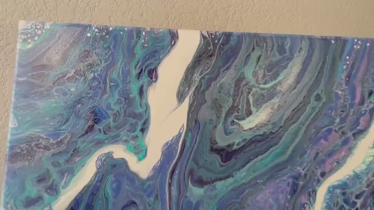 Fluid Art Painting in Vibrant Blues, Acrylic Pour Wall Art, One-of-a-kind Affordable Art, Original Painting