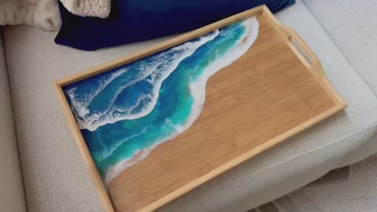 Ocean Inspired Breakfast in Bed Tray, Tropical Resin Ocean Wave Folding Tray, Realtor Closing New Home Gift, Mom Beach Lover Gift, Self Care
