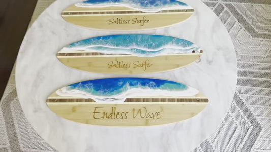 Resin Crashing Wave Engraved Charcuterie Wakesurf Board  / Surfboard Resin Art / Serving Board / Lake Decor / Lake Lover Gift / Cheese Lover