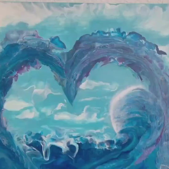 Ocean Heart Wave Acrylic Painting, Coastal Nautical Wall Art, 20x16