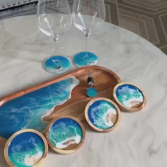 Resin Ocean Wave Serving Tray Set, Wine & Cheese Lover Gift, Housewarming Gift, Realtor Closing Gift, Beach Lover Gift, Beach House Decor