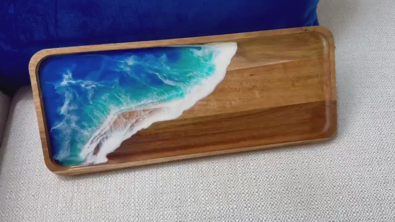 Ocean Wave Serving Tray, Wooden Coastal Home Decor, Beach Serving Tray, Great Housewarming or New Home Gift, Gift for Beach Lover