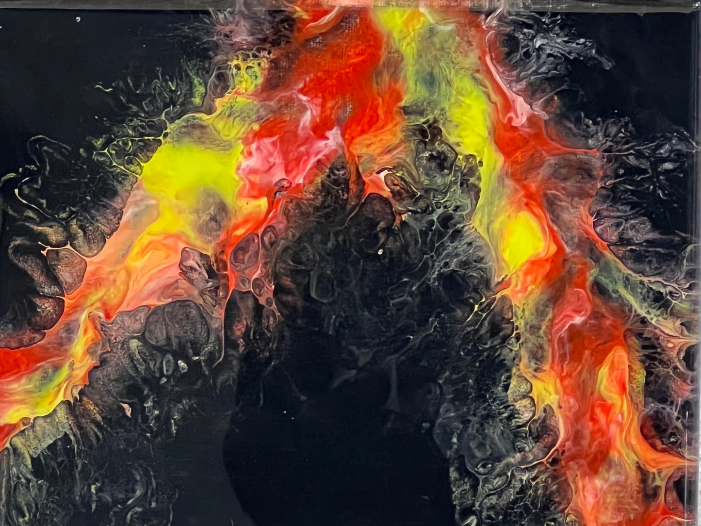 8x10 inch Original Fluid Art Painting In Red, Yellow, and Orange