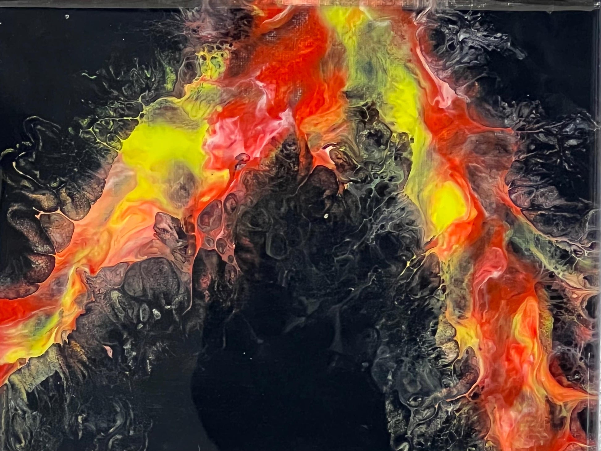 8x10 inch Original Fluid Art Painting In Red, Yellow, and Orange