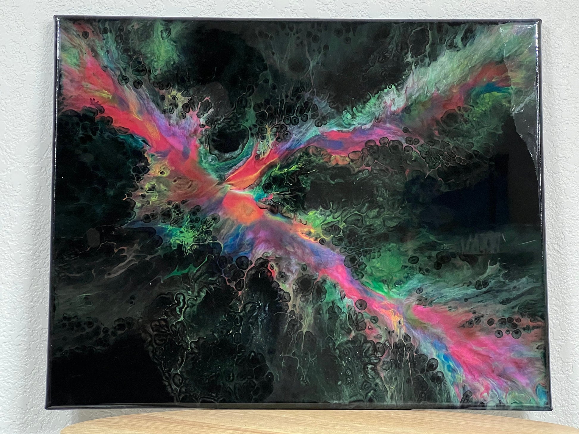 16x20 inch Original Painting Abstract Fluid Art in Slashes of Vibrant Colors on Black Background