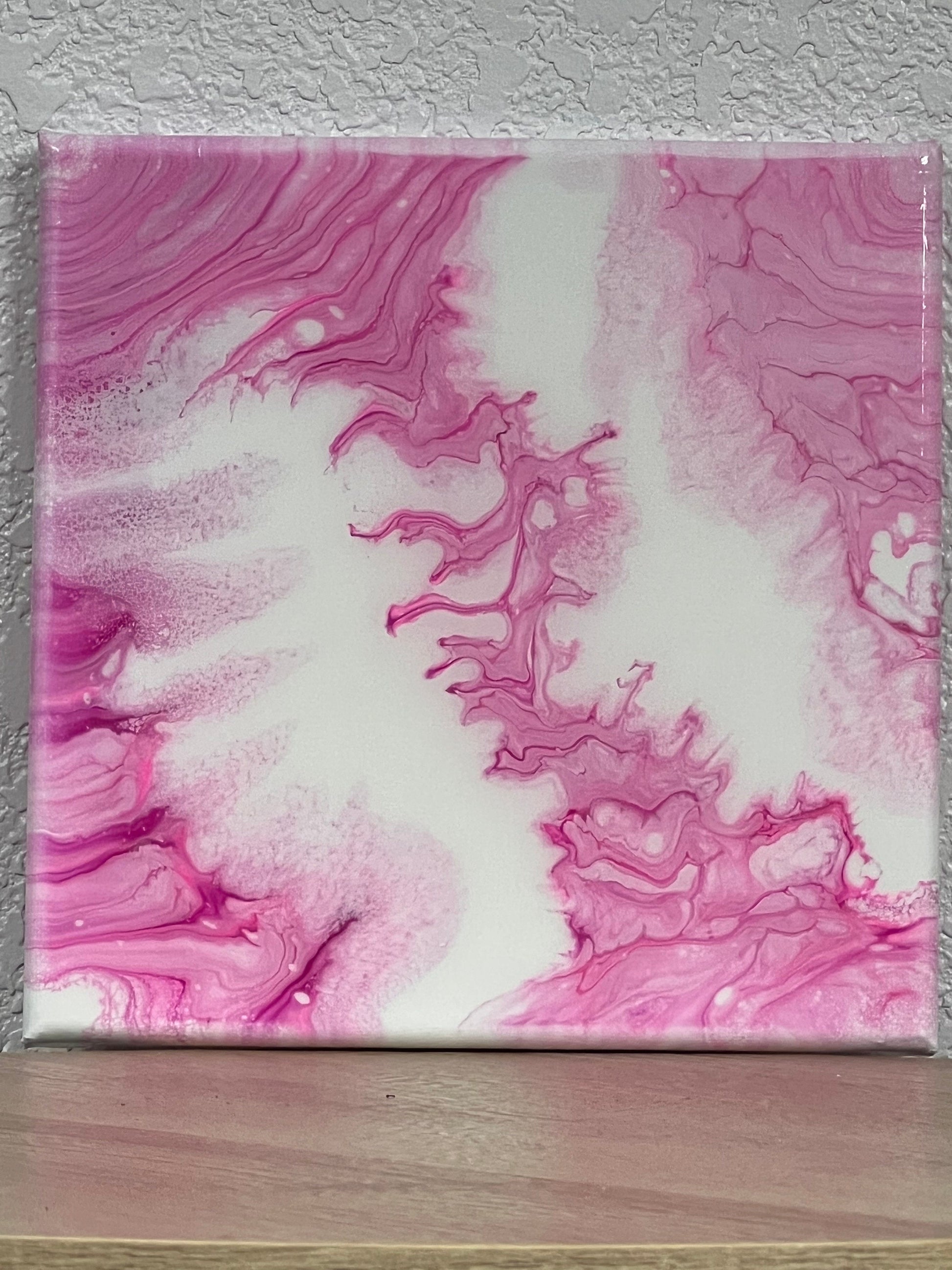 Pink and White 8x8 Abstract Acrylic Fluid Art Painting