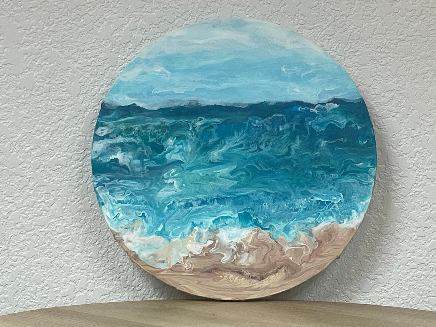 Abstract Fluid Art Ocean Painting, 12 inch round