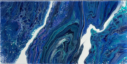 Original Fluid Art Painting in Vibrant Blues, 10x20 inch Acrylic Pour Wall Art