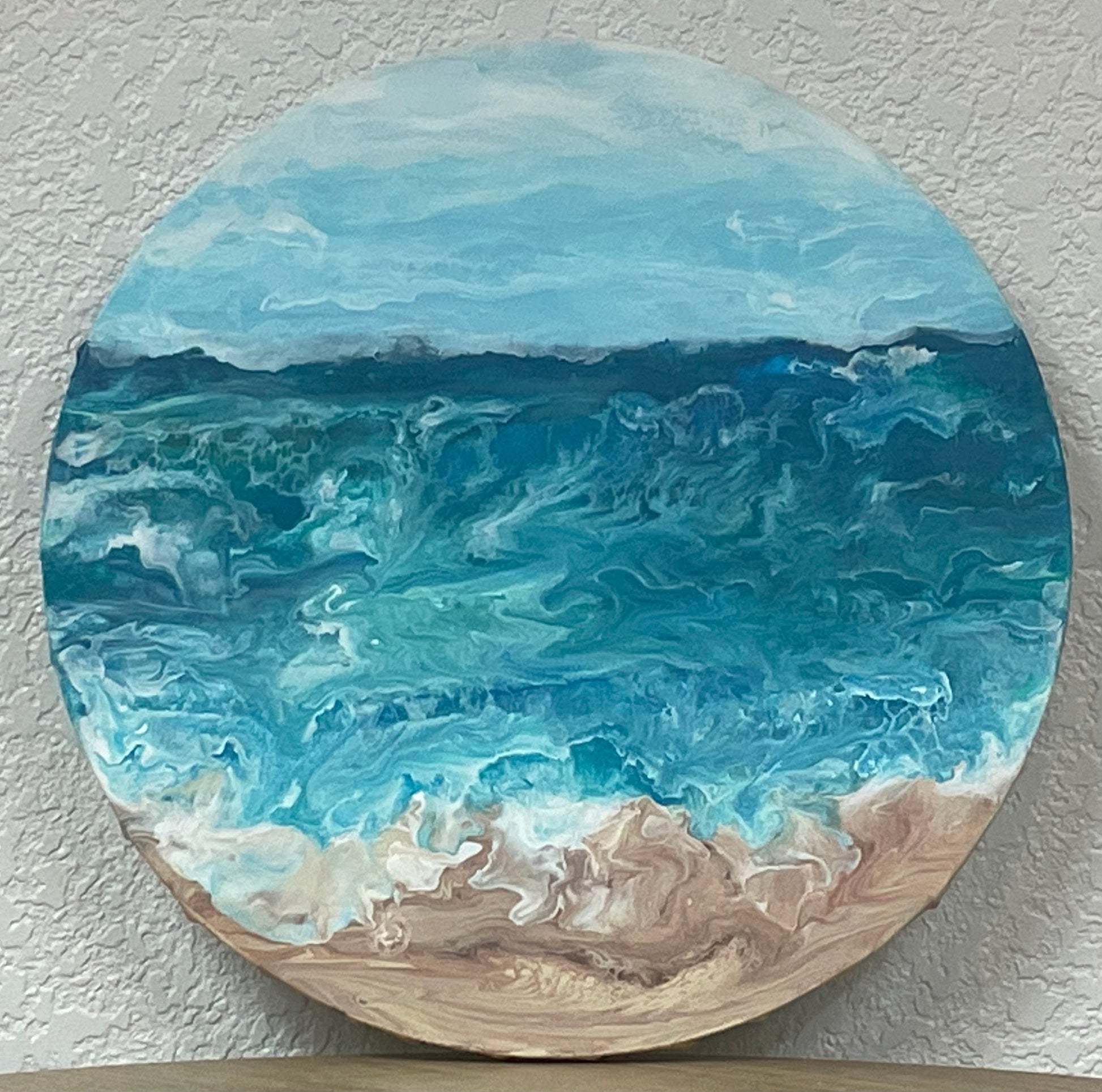 Abstract Fluid Art Ocean Painting, 12 inch round