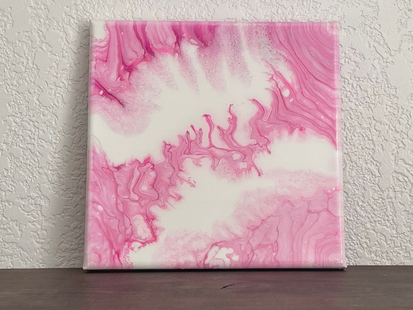 Pink and White 8x8 Abstract Acrylic Fluid Art Painting