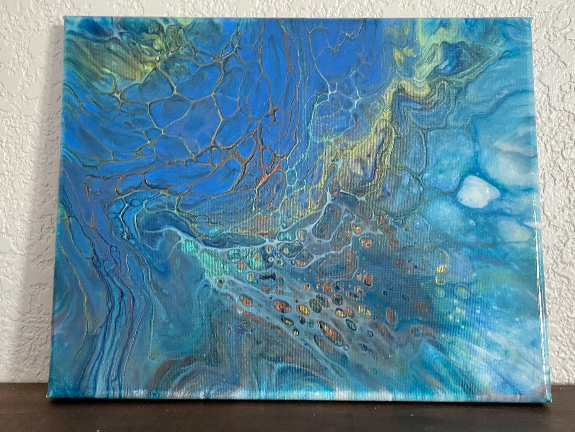 Original Acrylic Art Pour in gorgeous colors with metallic highlights, 8x10 inch Fluid Art Painting, Painting