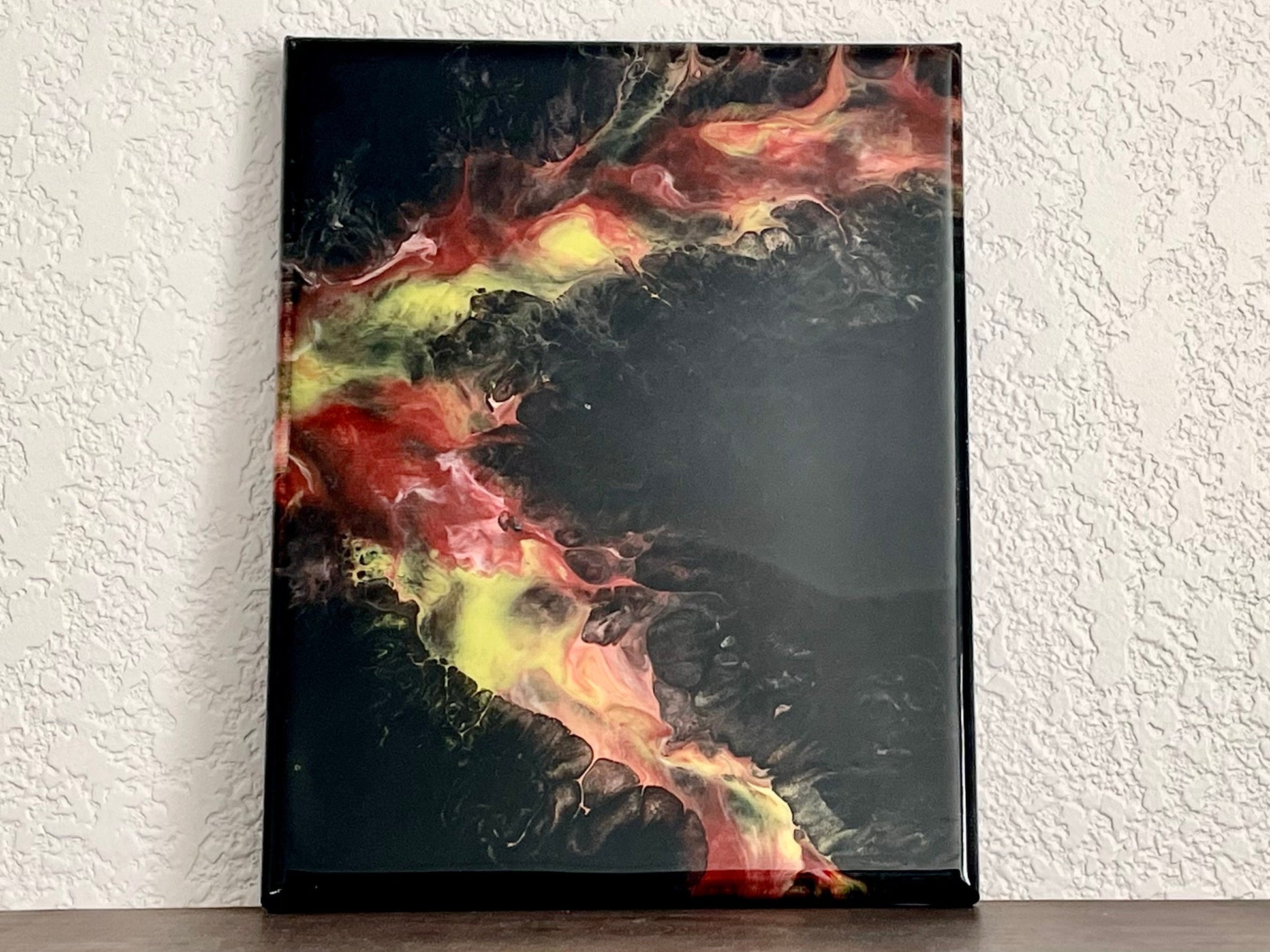 8x10 inch Original Fluid Art Painting In Red, Yellow, and Orange
