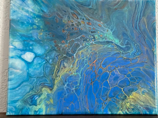 Original Acrylic Art Pour in gorgeous colors with metallic highlights, 8x10 inch Fluid Art Painting, Painting