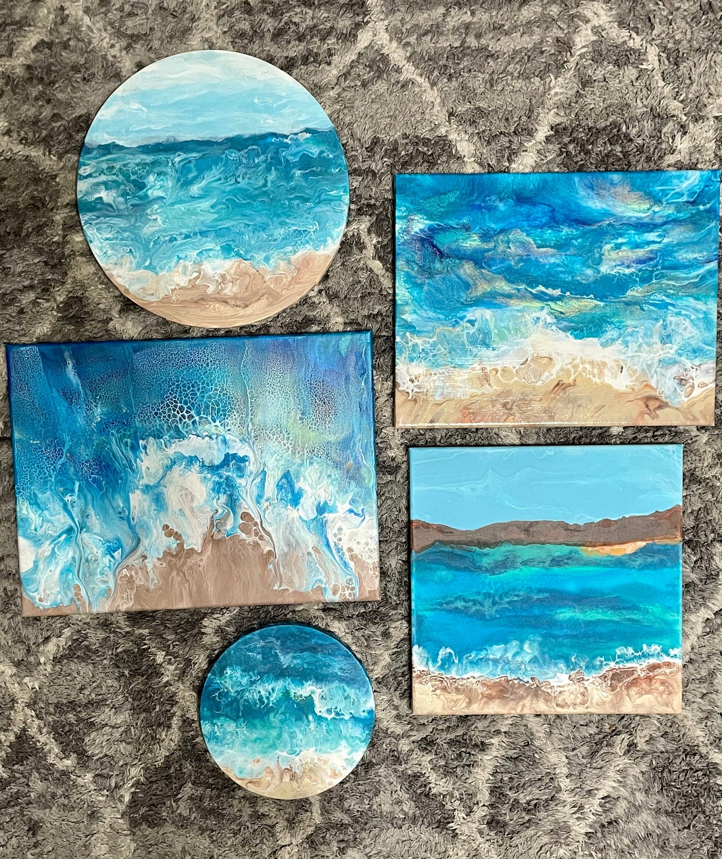 Abstract Fluid Art Ocean Painting, 12 inch round