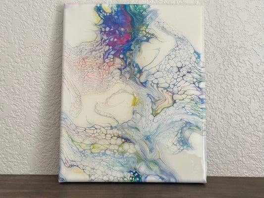 Fluid Acrylic Art 8x10 Canvas, Home Decor Wall Art in Rainbow Colors with Gold Shimmer