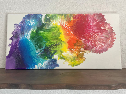 Original Rainbow Fluid Art Painting in Vibrant Colors on a White Background, Acrylic Pour Wall Art, One-of-a-kind Affordable Art