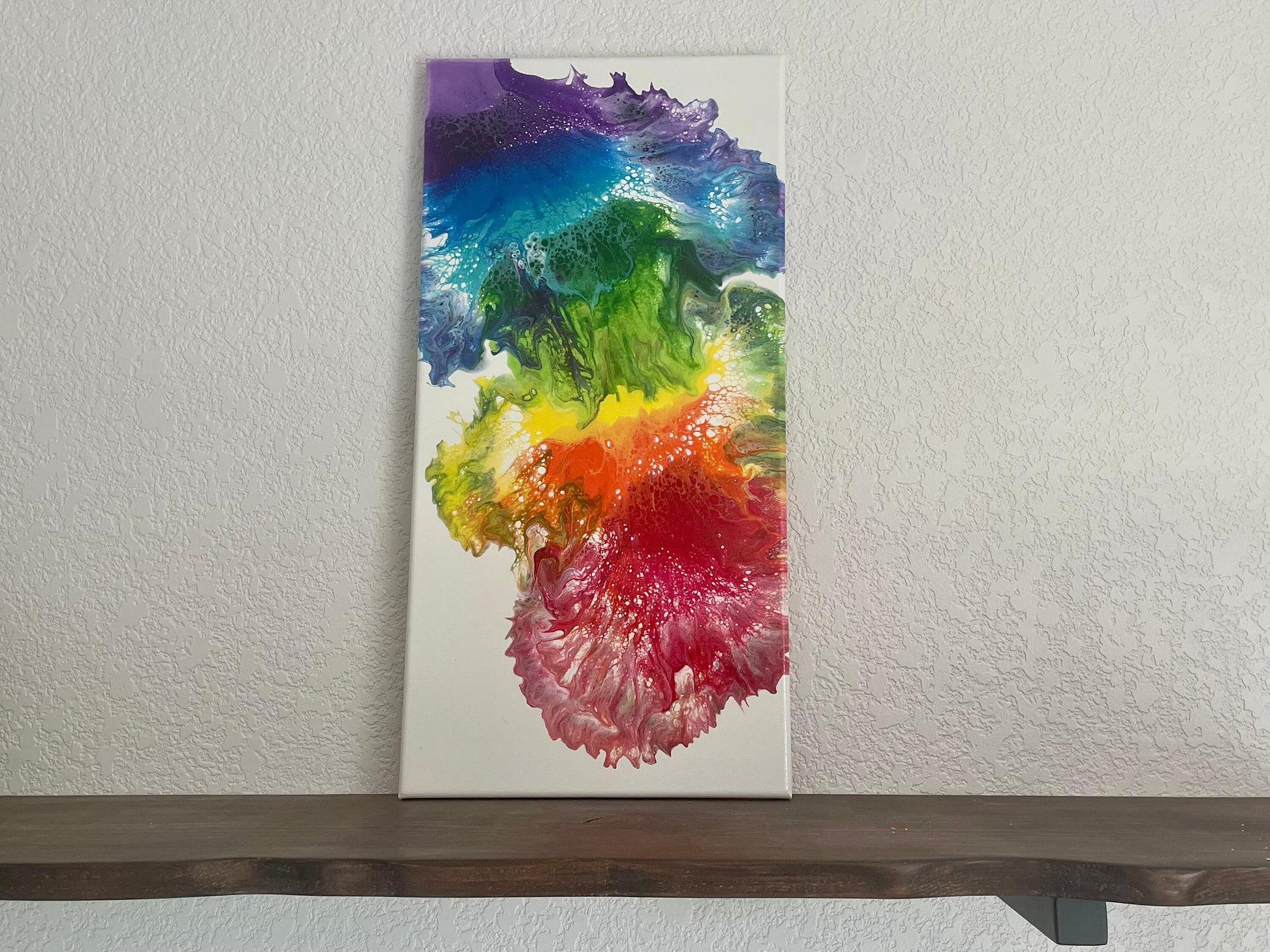 Original Rainbow Fluid Art Painting in Vibrant Colors on a White Background, Acrylic Pour Wall Art, One-of-a-kind Affordable Art