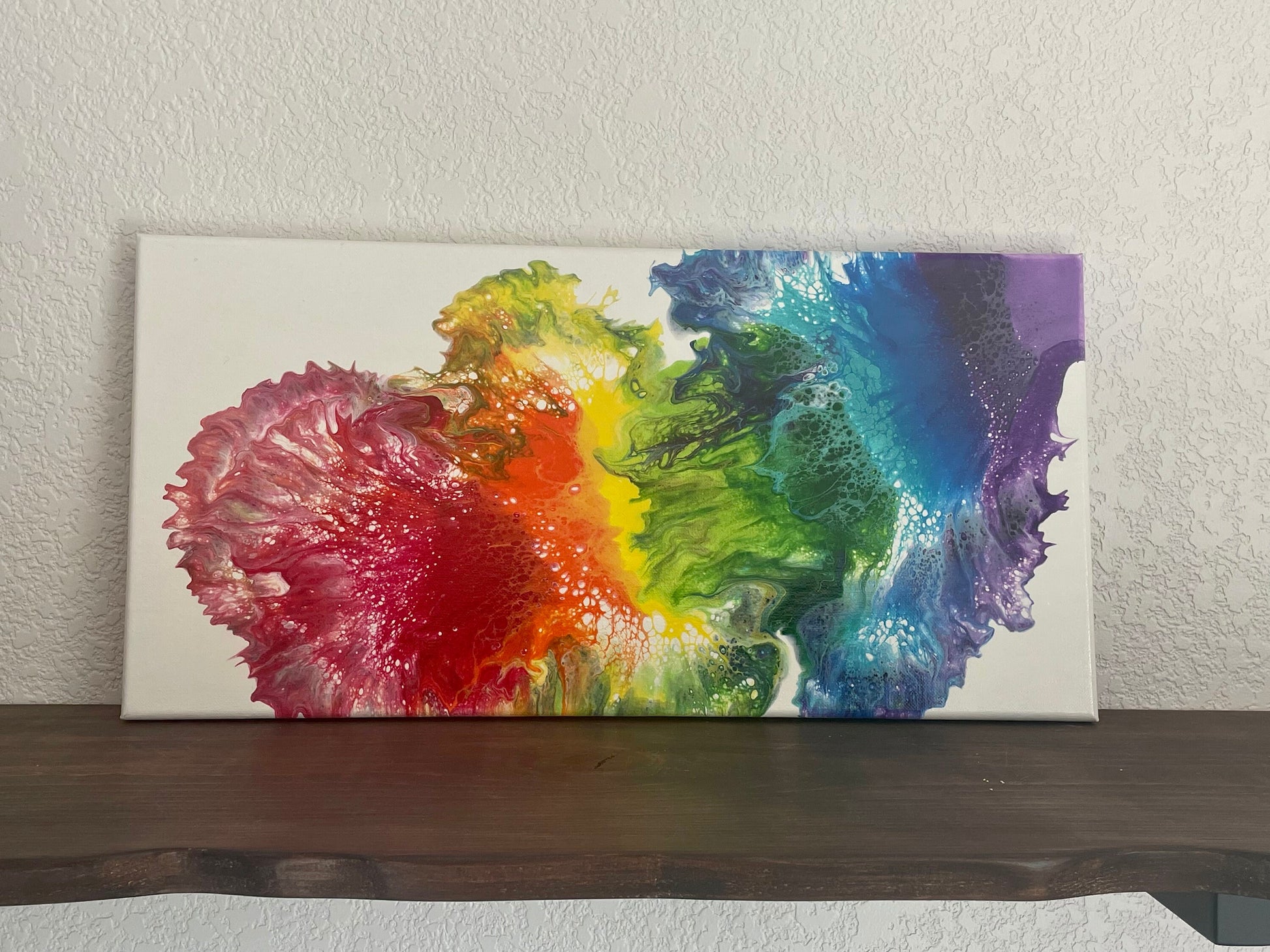 Original Rainbow Fluid Art Painting in Vibrant Colors on a White Background, Acrylic Pour Wall Art, One-of-a-kind Affordable Art