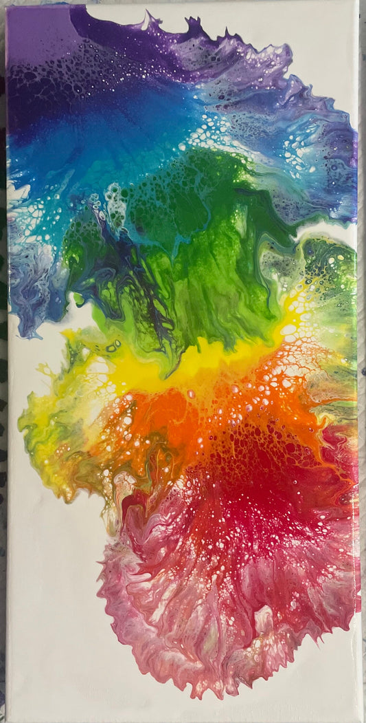 Original Rainbow Fluid Art Painting in Vibrant Colors on a White Background, Acrylic Pour Wall Art, One-of-a-kind Affordable Art