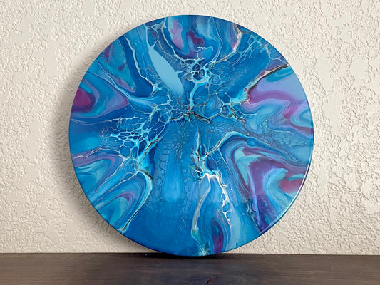 Original Colorful Painting in Abstract Fluid Art Style on 10 Inch Round Canvas, Acrylic Pour Wall Art