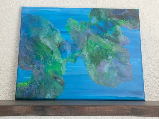 Underwater Ocean Painting with colorful coral on 11x14 Canvas, "Under the Sea" Tropical Wall Art, Fluid Art Home Decor, Acrylic Paint Pour