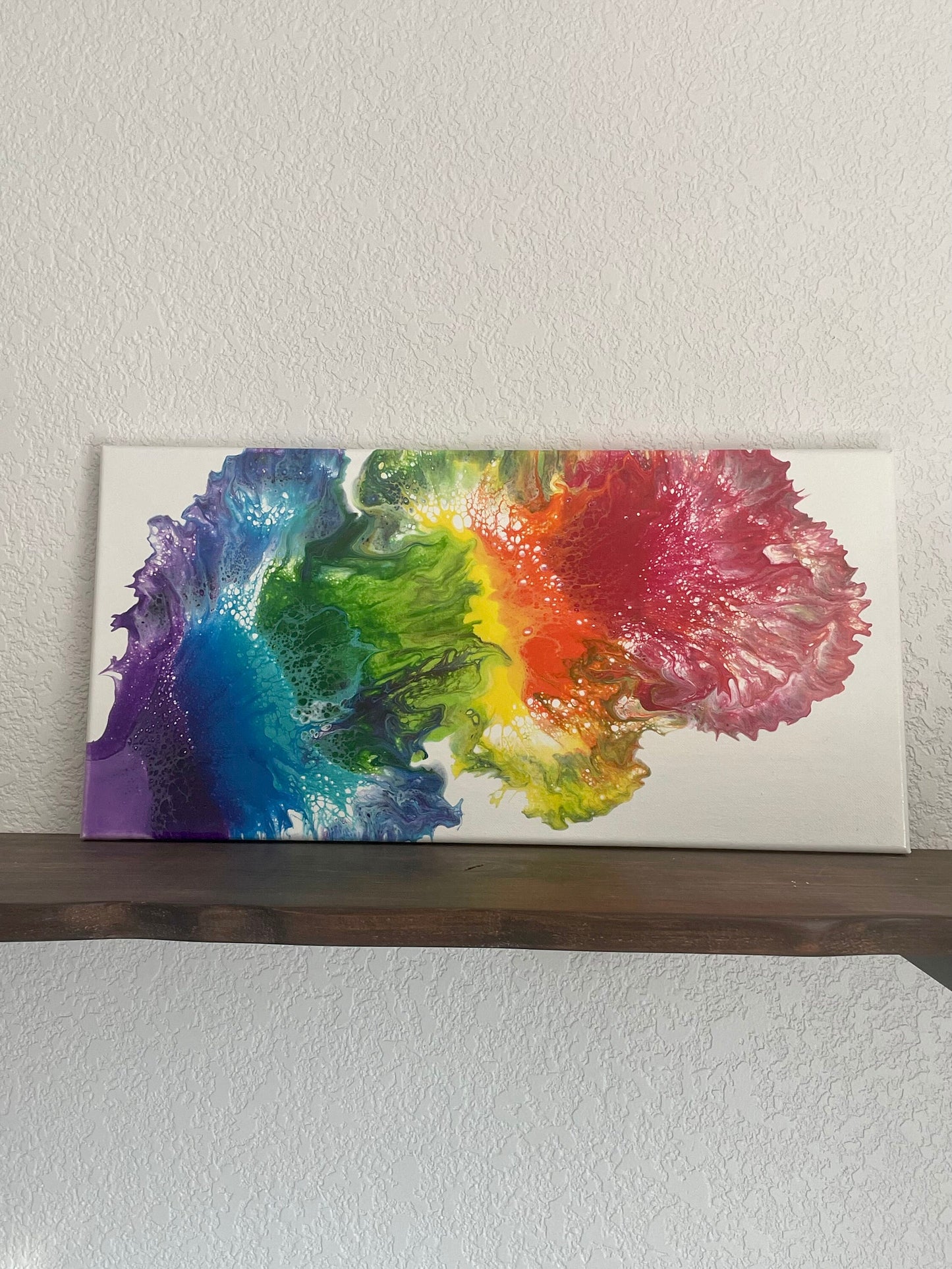 Original Rainbow Fluid Art Painting in Vibrant Colors on a White Background, Acrylic Pour Wall Art, One-of-a-kind Affordable Art