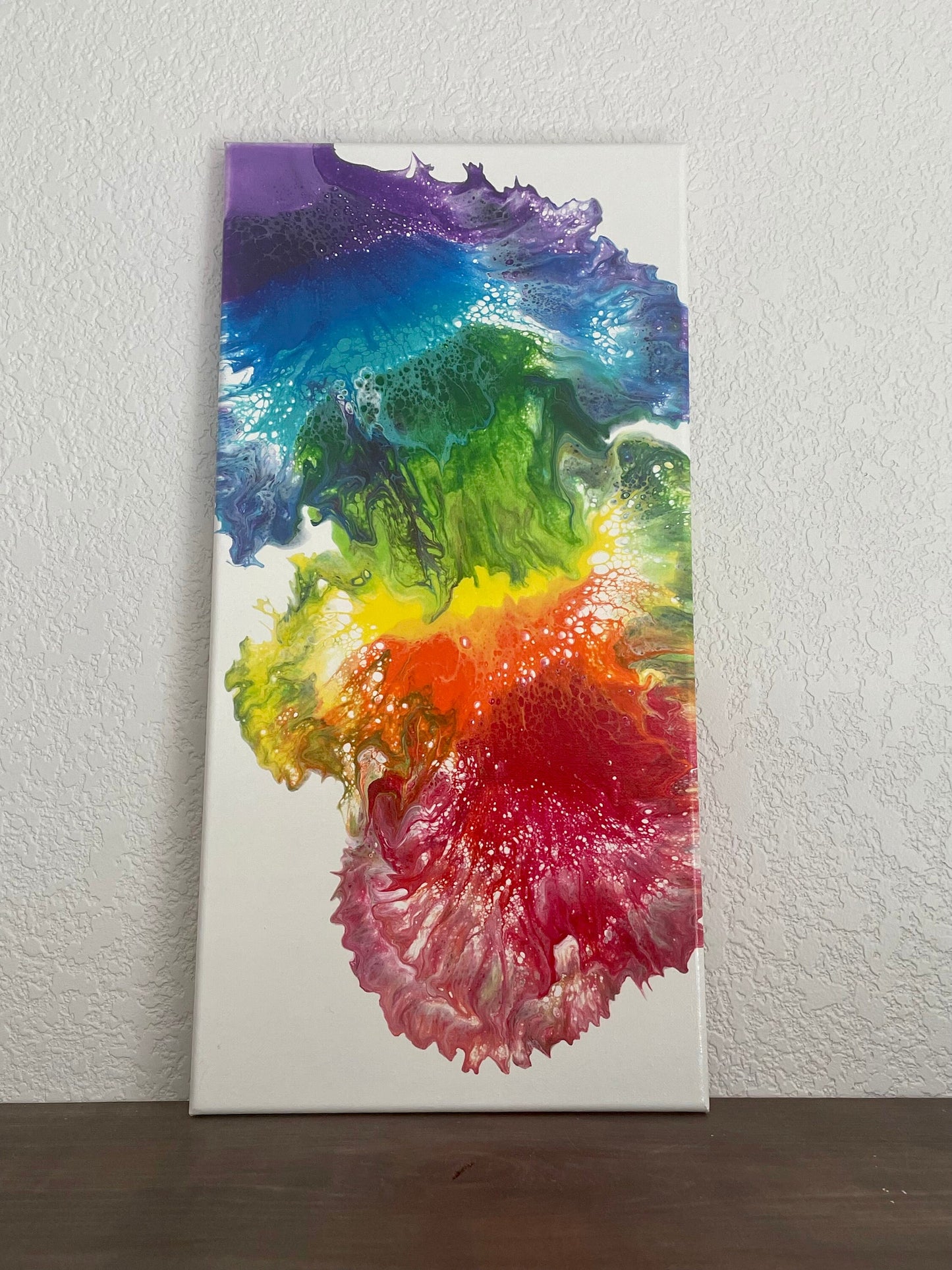 Original Rainbow Fluid Art Painting in Vibrant Colors on a White Background, Acrylic Pour Wall Art, One-of-a-kind Affordable Art